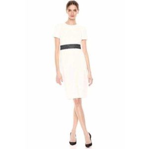 Calvin Klein Off White Sheath Dress with Black Lace Belt Sz 6